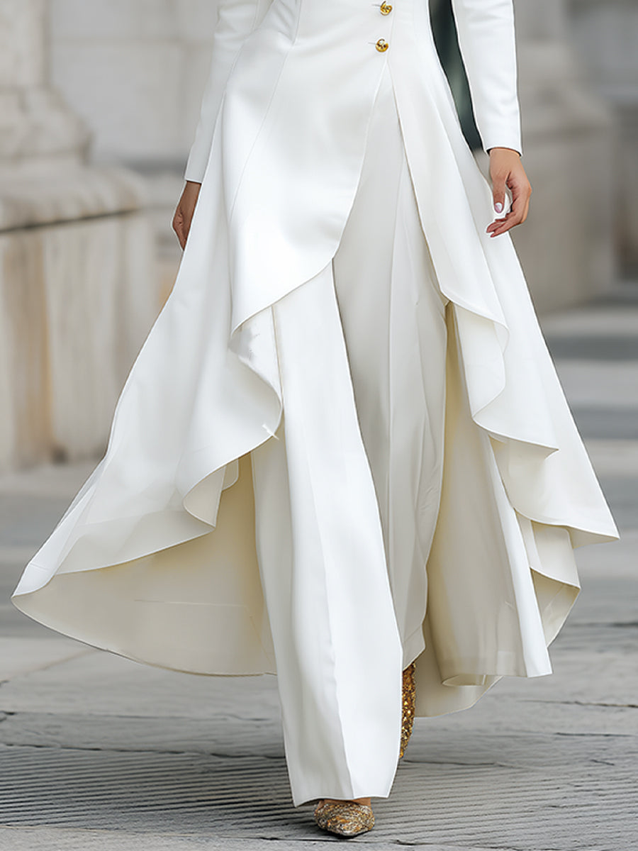 Elegant Front-buttons Long Blazer And Pants Set