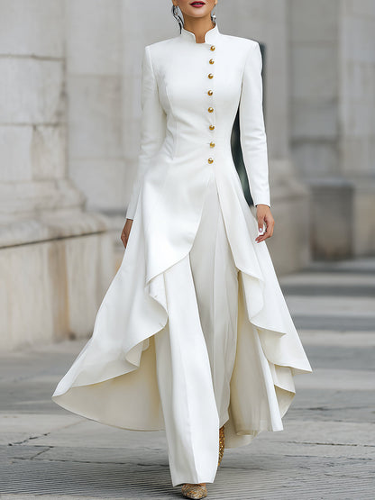 Elegant Front-buttons Long Blazer And Pants Set