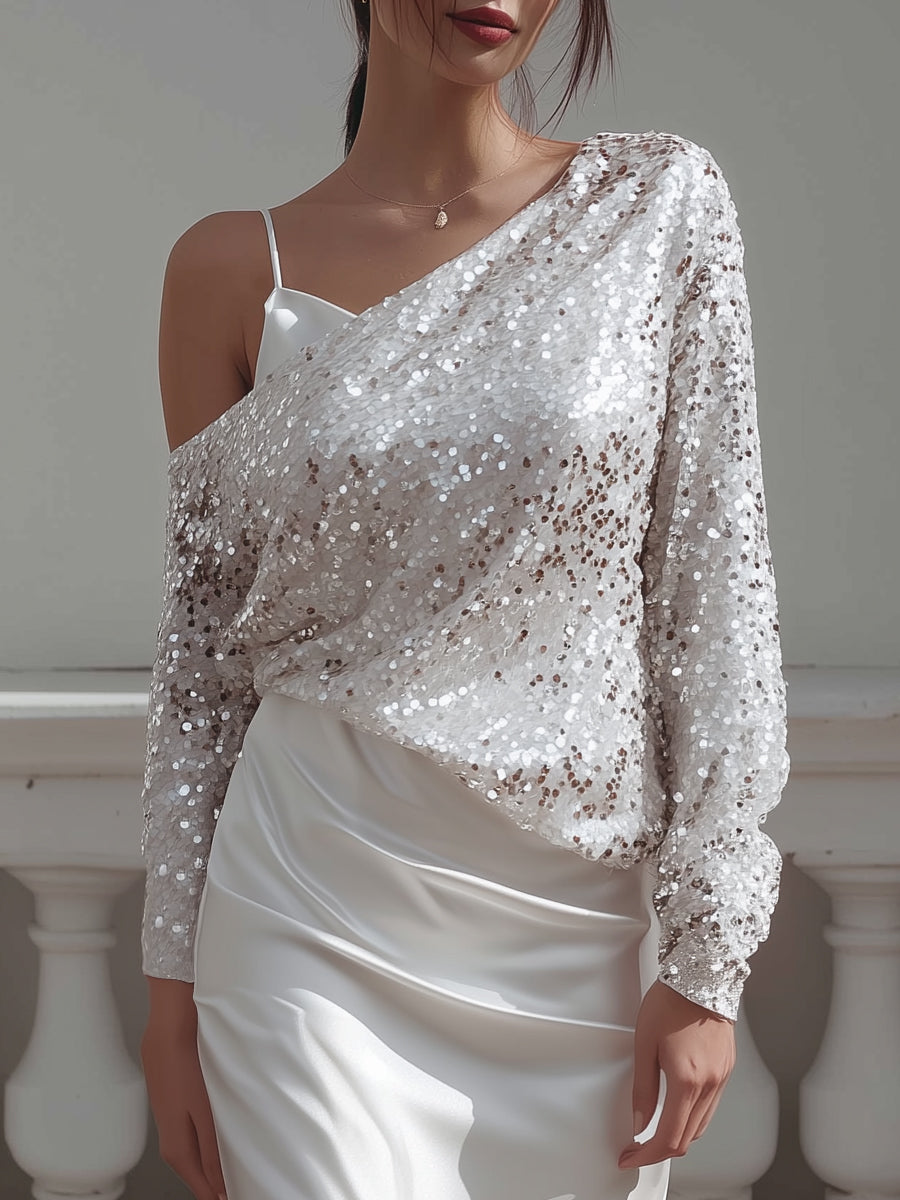 Draped Sequin Overlay Set With Satin Slip Dress