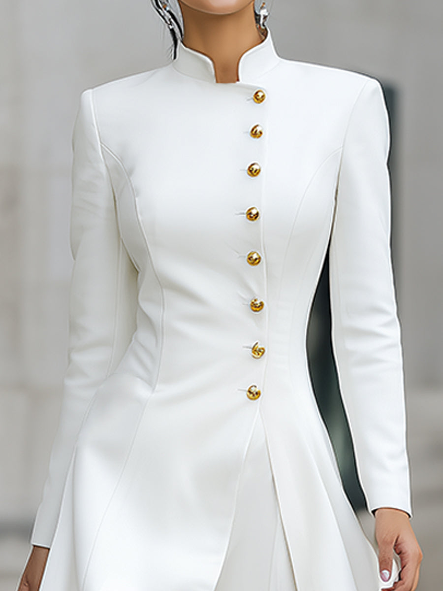 Elegant Front-buttons Long Blazer And Pants Set